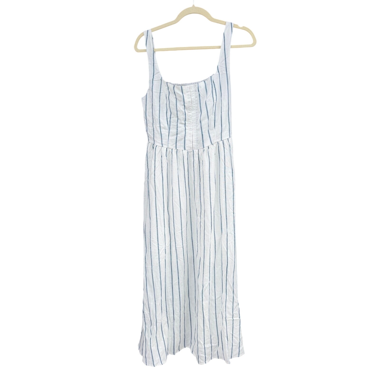 The Workshop Ella Stripe Midi Dress Front Hook Linen Blend Medium M Nwt — image 4 of 8